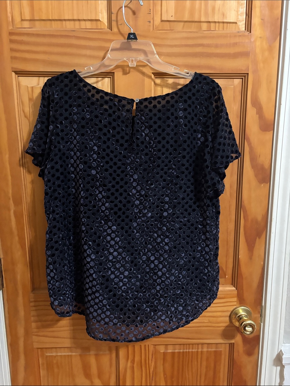 LOFT Navy Velvet Dot Short Sleeve Top - Picture 6 of 6